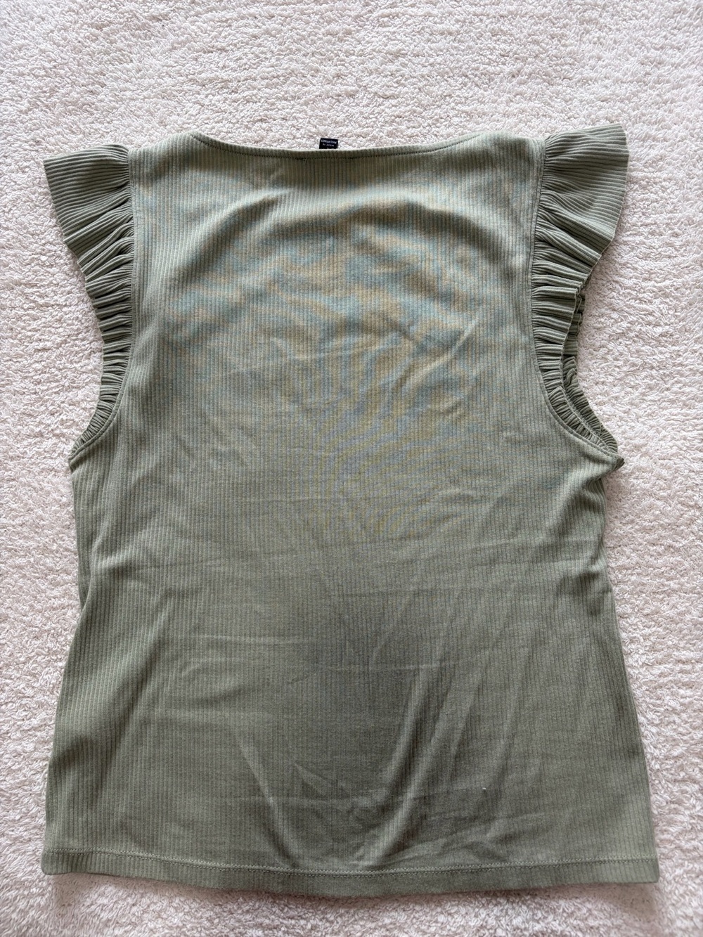 J. Crew Olive Ribbed Tank with Ruffle Cap Sleeves - Picture 3 of 3
